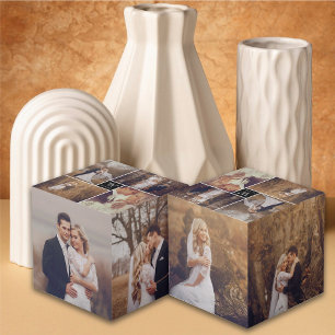 Moderne Square Wedding Monogram 8 Foto Collage Würfel