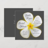 Moderne Square White Plumeria Blume, Brautparty Einladung (Vorne/Hinten)
