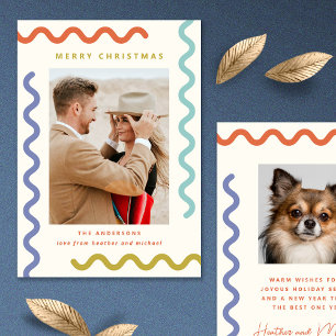 Moderne Squiggle Unique Holiday Foto Card Feiertagskarte