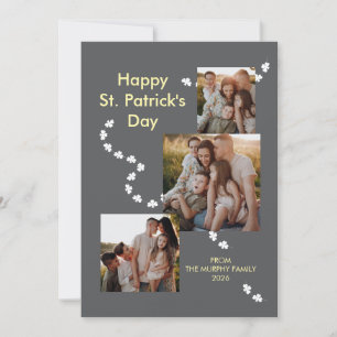 Moderne St. Patrick's Day-Familie mit 3-Foto-Kleeb Feiertagskarte