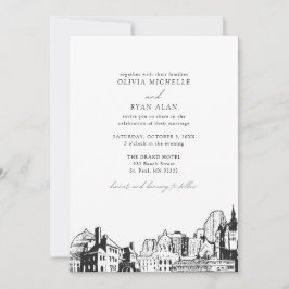 Moderne St. Paul Skyline Black & White Wedding Einladung