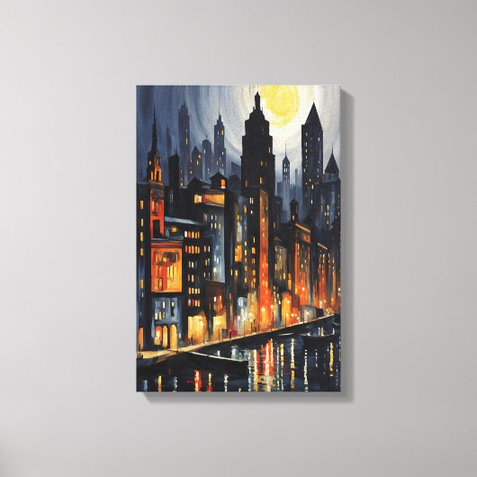 Moderne Stadtnachts - City Skyline bei Dusk Art Leinwanddruck (Vorderseite)