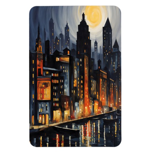 Moderne Stadtnachts - City Skyline bei Dusk Art Magnet (Vertikal)