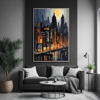 Moderne Stadtnachts - City Skyline bei Dusk Art Poster