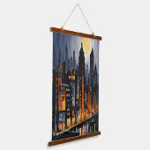 Moderne Stadtnachts - City Skyline bei Dusk Art Wandteppich Mit Holzrahmen (Gewinkelt)