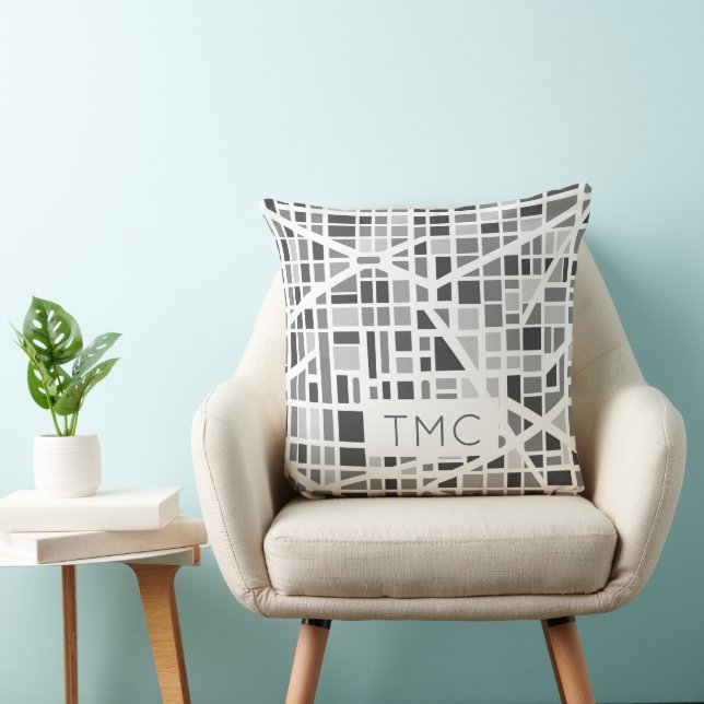 Moderne Stadtplan Monogram INITIALS Architektur Kissen (Stuhl )