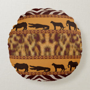 Moderne Stammes- Afrikanische Leoparden Muster Tie Rundes Kissen