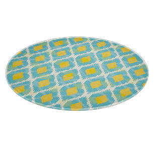 Moderne Stammes-Ikat-Blau-Gelb-Mode Schneidebrett