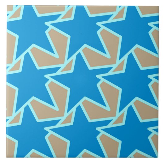 Moderne Star Geometric, Cerulean Blue und Taupe Ta Fliese (Vorderseite)