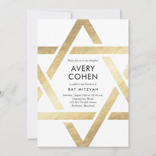 Moderne Star Gold Foil Bat Mitzvah Einladung (Vorderseite)