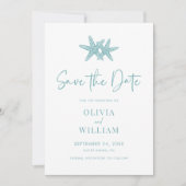 Moderne Starfish Beach Aqua Blue Wedding Save The Date (Vorderseite)