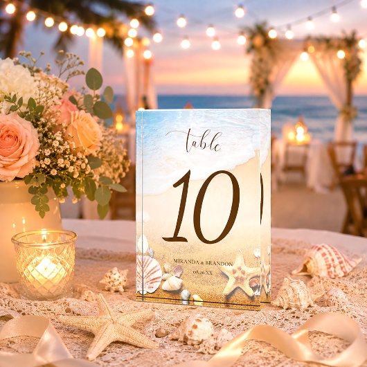 Moderne Starfish Beach Hochzeit-Tischnummer Fotoblock