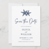 Moderne Starfish Beach Navy Blue Wedding Save The Date (Vorderseite)