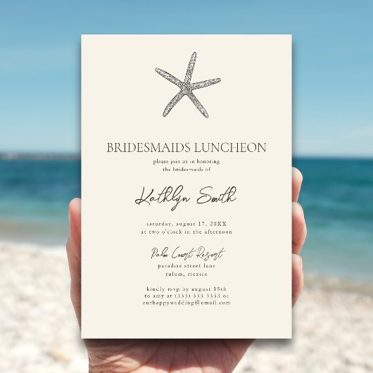 Moderne Starfish Beach Ocean Bridesmais Luncheon Einladung