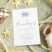 Moderne Starfish Beach Script Dusty Blue Wedding Einladung
