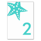 Moderne Starfish Wedding Tischnummer Card, Aqua (Vorderseite)
