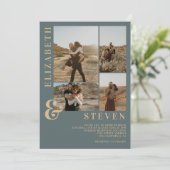 Moderne staubblaue Ampere und 5 Foto Grid Hochzeit Einladung (Stehend Vorderseite)