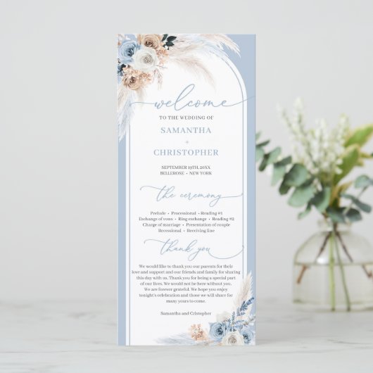 Moderne staubblaue Blume tropischen Bogen Programm (Stehend Vorderseite)