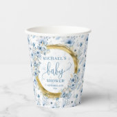 Moderne staubblaue bohfarbige Blume Gold Pappbecher (Vorderseite)