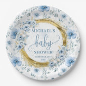 Moderne staubblaue bohfarbige Blume Gold Pappteller (Vorderseite)