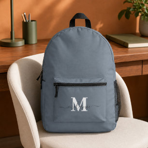 Moderne staubblaue Custom Monogramm Name Rucksack