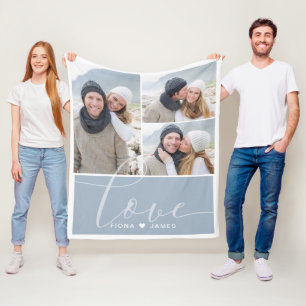 Moderne staubblaue Foto-Collage Liebe Personalisie Fleecedecke