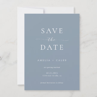 Moderne staubblaue Foto-Hochzeit Save-the-Date-Kar Save The Date