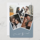 Moderne staubblaue Foto-Initialen Hochzeit Einladung (Rückseite)