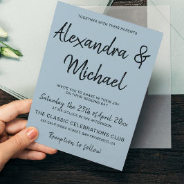 Moderne staubblaue Hochzeitseinladung