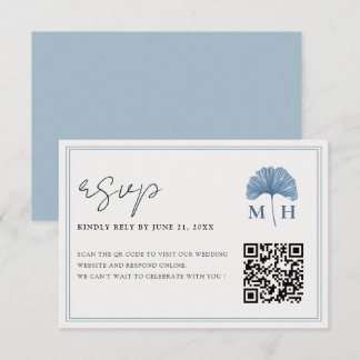Moderne staubblaue QR-Code-Hochzeit RSVP Karte
