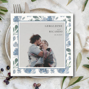 Moderne staubblaue und Foto-Hochzeit Serviette