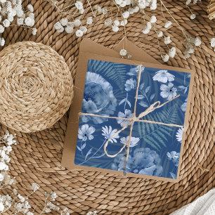Moderne staubblaue Wildblumenmuster Geschenkpapier Set