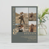 Moderne staubgrüne Ampere und 5 Foto Grid Hochzeit Einladung (Stehend Vorderseite)