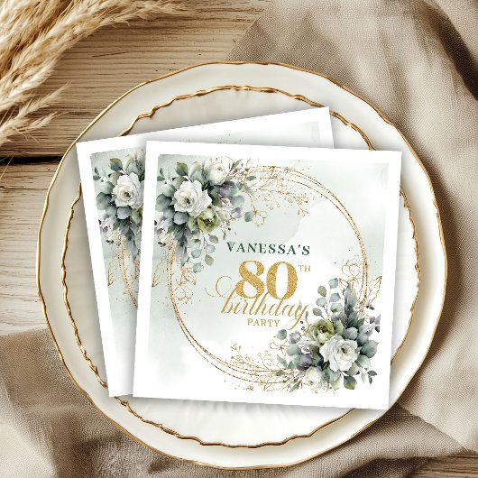 Moderne staubgrüne botanische Geburtstagsserviette Serviette