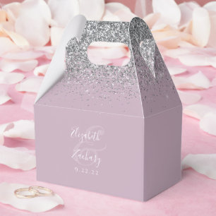 Moderne staubige Lila-Silber-Glitter-Hochzeit Geschenkschachtel