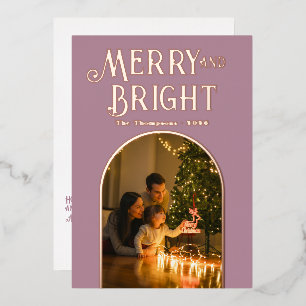 Moderne staubige Mauve- und Roségold-Weihnachtsfot Folien Feiertagskarte
