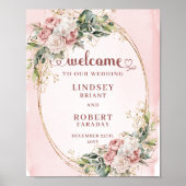 Moderne staubige rosa Blumen Gold Glitter Willkomm Poster (Vorne)