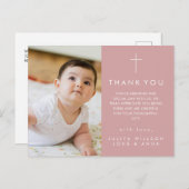 Moderne staubige rosa Foto Taufe Vielen Dank Postkarte (Vorne/Hinten)