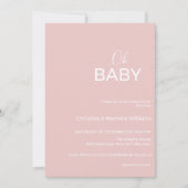 Moderne staubige, rosa Kalligraphie-neutrale Babyd Einladung (Vorderseite)