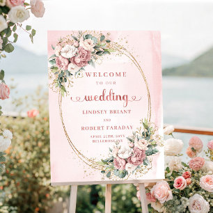 Moderne staubige rosa Rosen Gold Blumen Hochzeitss Poster