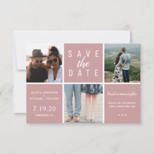 Moderne staubige Rose, einfach 3 Foto Collage Hoch Save The Date