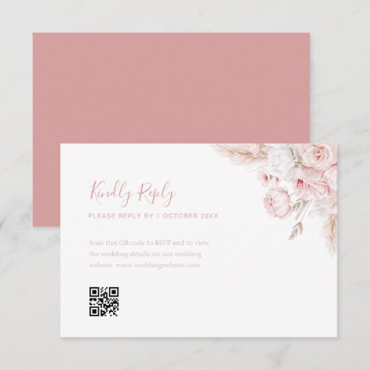 moderne staubige Rose floral qr code rsvp card (Vorne/Hinten)