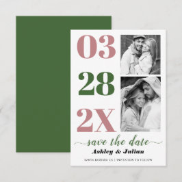 Moderne staubige Rose und grüne Typografie zwei Fo Save The Date