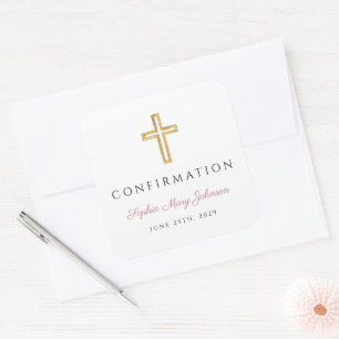 Moderne Staubrosa Religiöse Mädchen Konfirmation Quadratischer Aufkleber