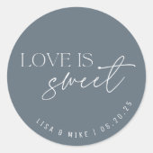Moderne Steel Blue Liebe ist Sweet Gastgeschenk Ho Runder Aufkleber (Vorderseite)