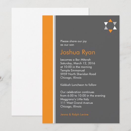 Moderne Stern-Bar Mitzvah Einladung (Vorne/Hinten)