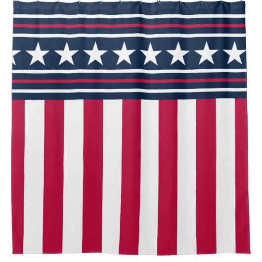 Moderne Sterne an Streifen rot weiß und blau Duschvorhang (Vorderseite)