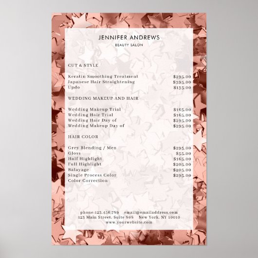 Moderne, Sterne Glassalon Preisliste Poster (Vorne)