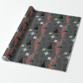 Moderne Sterne und Katzen Muster Grau Geschenkpapier (Ungerollt)