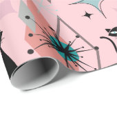 Moderne Sterne und Katzen Muster Rosa Mitte Geschenkpapier (Rolleneckpunkt)